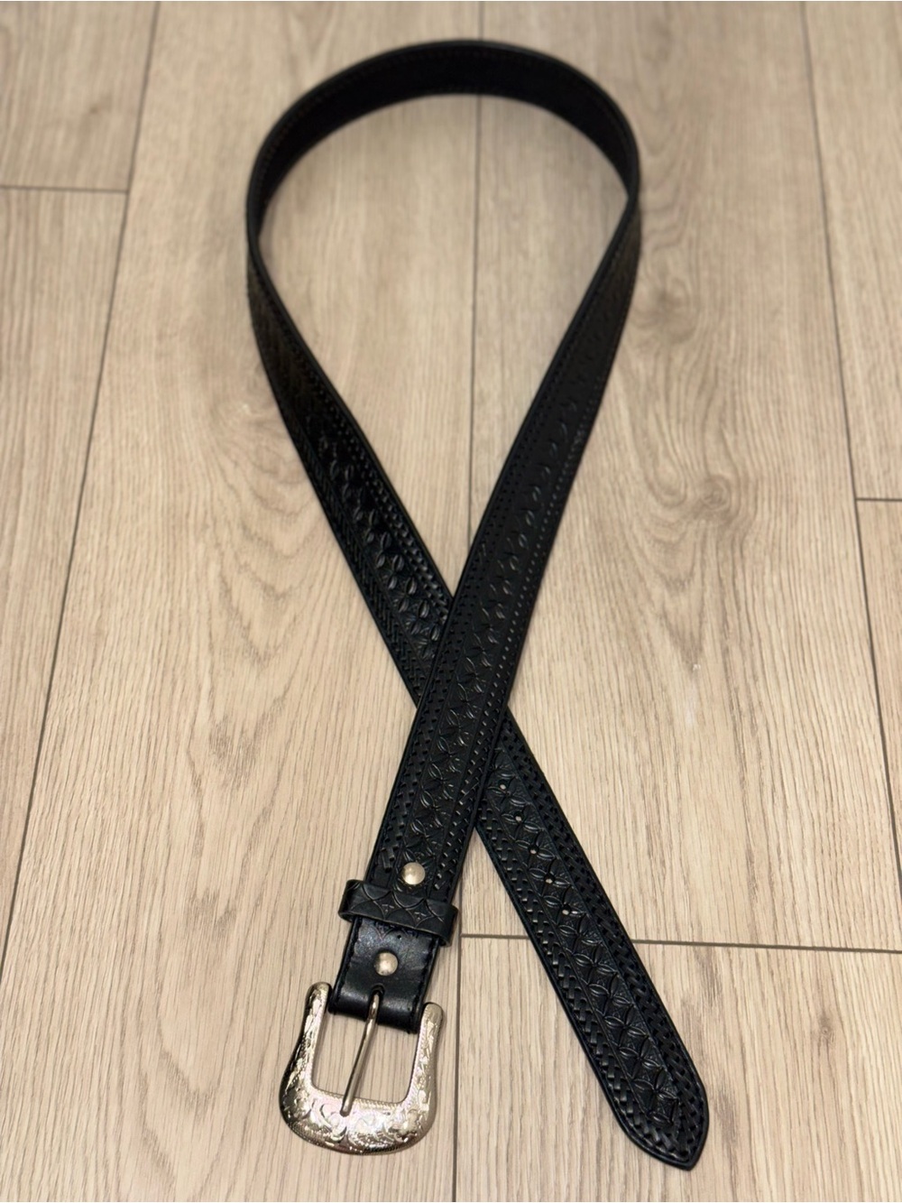 Boot Daddy Men’s Black Bronco Cross Silver Buckle Western Belt Size 44